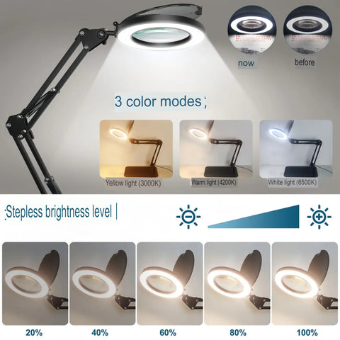 Led Magnifying Lamp With Light Adjustable Desk Clamp