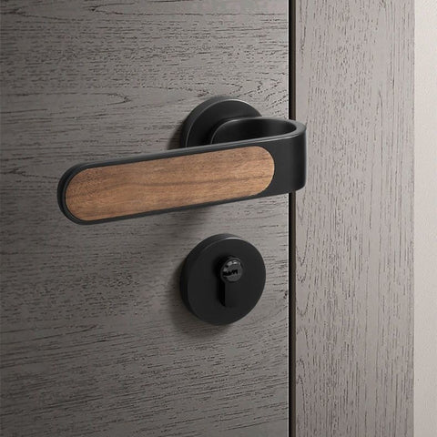 Door Lock Household Handle Indoor Wood Grain Solid Bedroom Wooden Mute