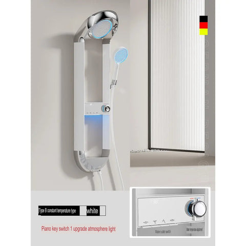 White Thermostatic Shower Set With Storage And Display