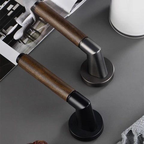 Walnut Wood Door Lock Retro Bedroom Silent Handle