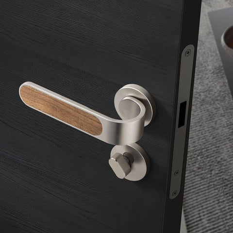 Door Lock Household Handle Indoor Wood Grain Solid Bedroom Wooden Mute