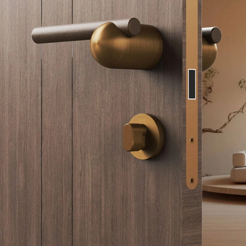 Chinese Door Lock Indoor Bedroom Split Wooden Bronze