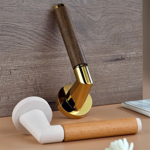 Walnut Wood Door Lock Retro Bedroom Silent Handle