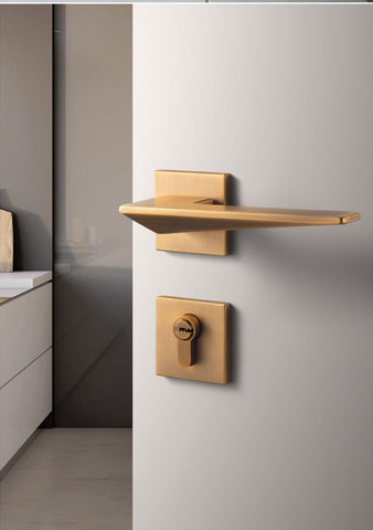 Indoor Silent Zinc Alloy Handle Lock Golden Bedroom Door