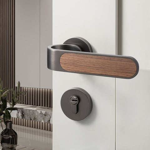 Door Lock Household Handle Indoor Wood Grain Solid Bedroom Wooden Mute