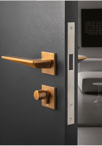 Indoor Silent Zinc Alloy Handle Lock Golden Bedroom Door