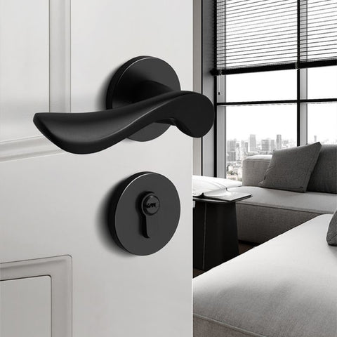 Black Door Lock Indoor Bedroom Bathroom Handle Split Lock