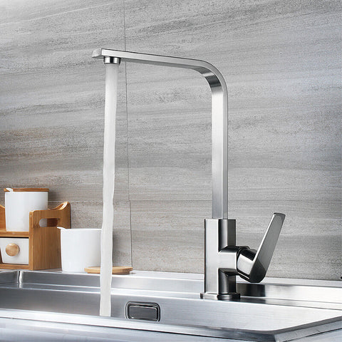 Square Chrome Kitchen Faucet Hot Cold