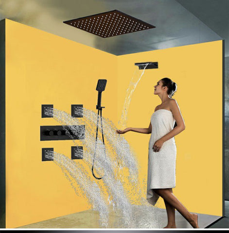 Copper Black Thermostatic Shower Set Concealed Wall Mount