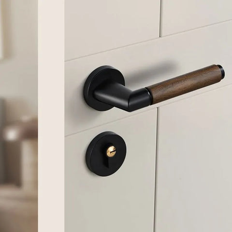 Walnut Wood Door Lock Retro Bedroom Silent Handle