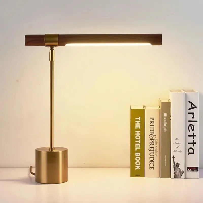 Wood Grain Desk Lamp Eye Protection Foldable
