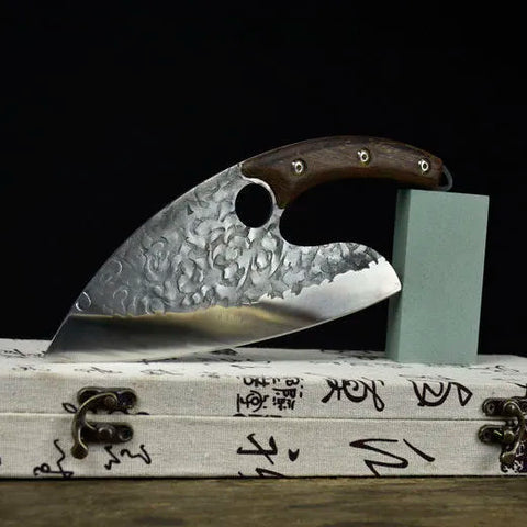 Hand Forged Kitchen Knife Hammer Pattern Ring Handle