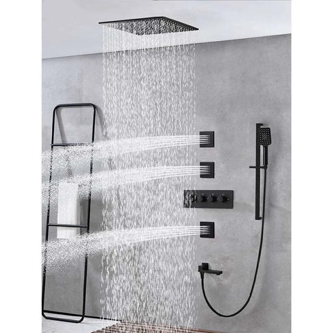 Black All Copper Concealed Wall Mounted Thermostatic Shower