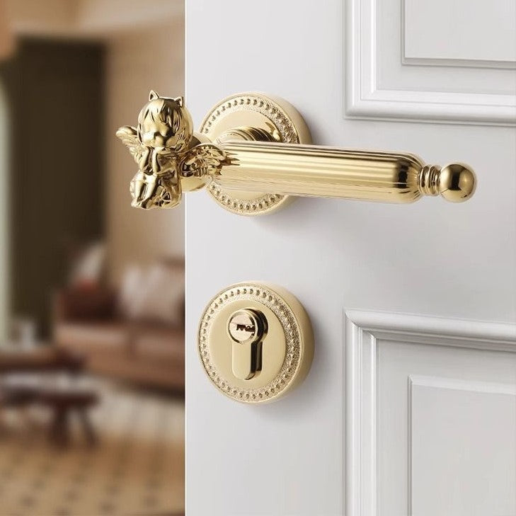 Bedroom Door Lock Indoor Room Wooden Golden Magnetic