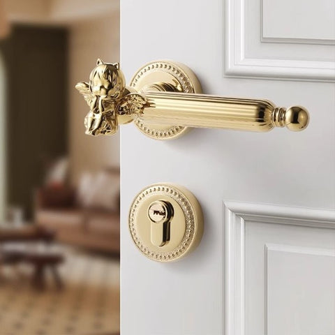 Bedroom Door Lock Indoor Room Wooden Golden Magnetic