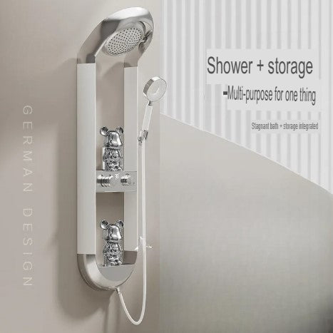 White Thermostatic Shower Set With Storage And Display