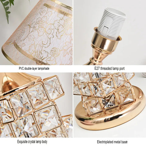 European Style Crystal Table Lamp Luxury Bedside