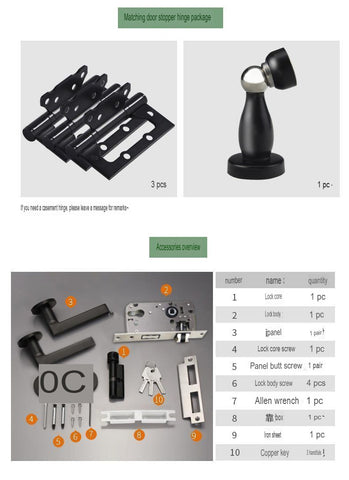 Black Door Lock Indoor Bedroom Bathroom Handle Split Lock