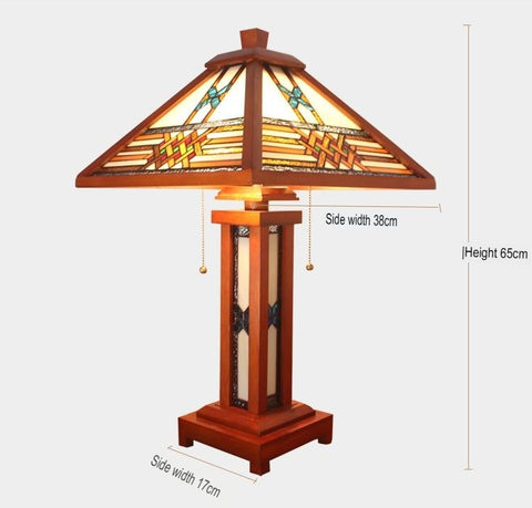 Chinese Style Stained Glass Wood Table Lamp For Bedroom