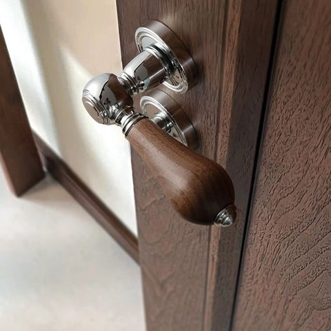 French Retro Bedroom Door Lock Walnut Silent Handle