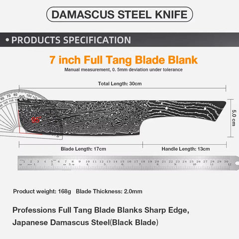 Damascus Steel Kitchen Knife Blank Black Blade Sharp
