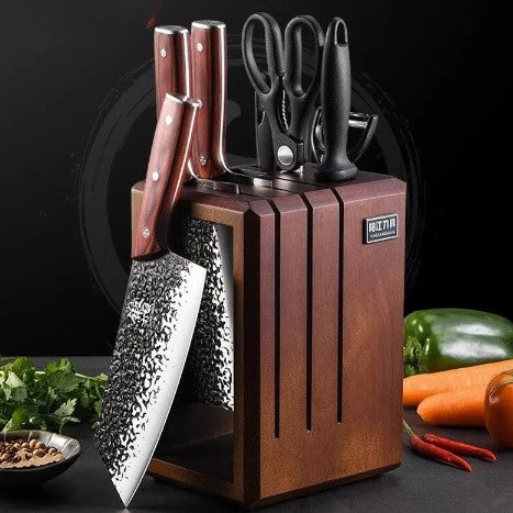 Kitchen Knife Set Household Forged Steel Wood Holder