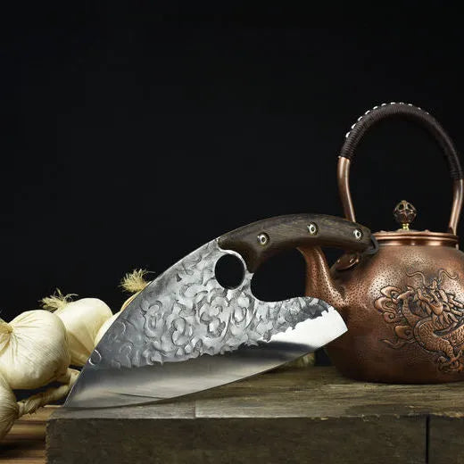 Hand Forged Kitchen Knife Hammer Pattern Ring Handle