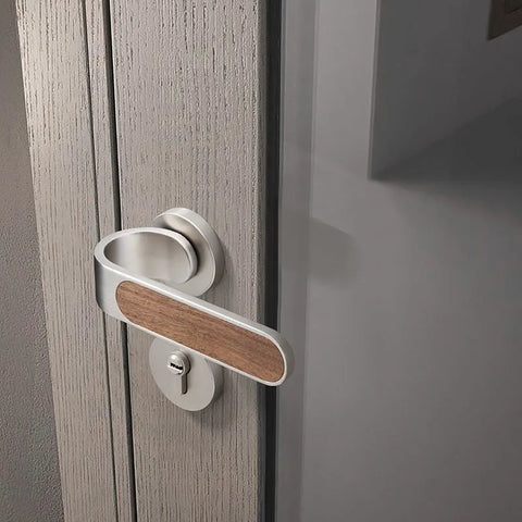 Door Lock Household Handle Indoor Wood Grain Solid Bedroom Wooden Mute