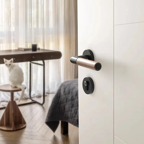 Walnut Wood Door Lock Retro Bedroom Silent Handle