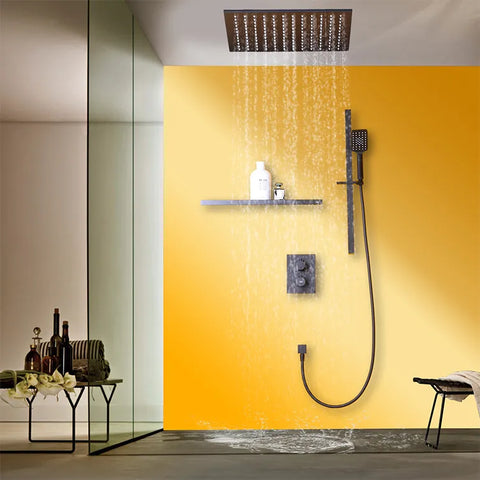 Copper Black Thermostatic Shower Set Concealed Wall Mount