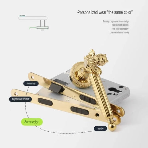 Bedroom Door Lock Indoor Room Wooden Golden Magnetic