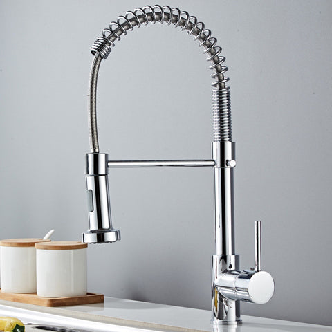 Silver Brass Spring Kitchen Faucet