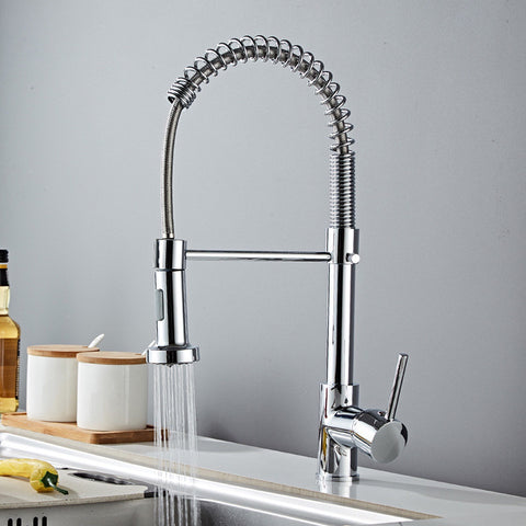 Silver Brass Spring Kitchen Faucet