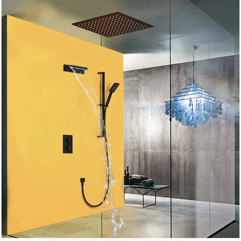 Copper Black Thermostatic Shower Set Concealed Wall Mount