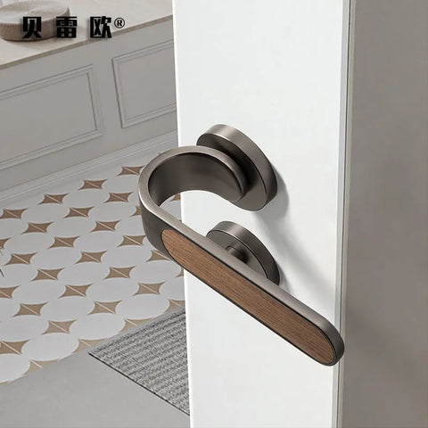 Door Lock Household Handle Indoor Wood Grain Solid Bedroom Wooden Mute