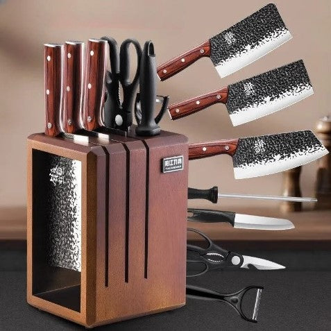 Kitchen Knife Set Household Forged Steel Wood Holder