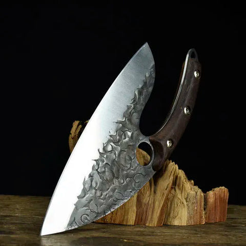 Hand Forged Kitchen Knife Hammer Pattern Ring Handle