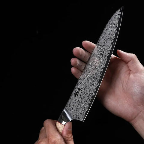 Damascus Steel Chef Knife Meat Vegetable Wooden Sheath