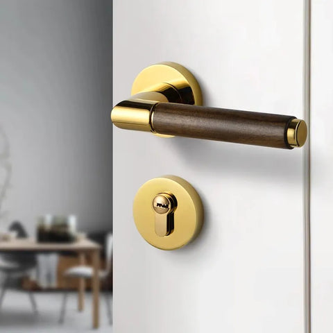 Walnut Wood Door Lock Retro Bedroom Silent Handle