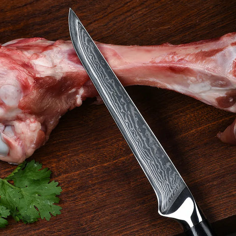 Damascus Steel Boning Knife Sharp Butcher Chef Kitchen