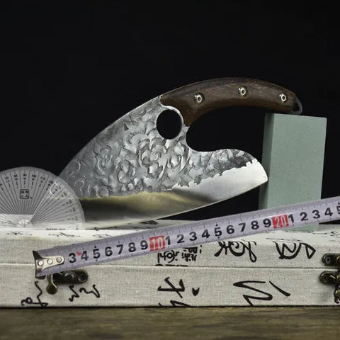 Hand Forged Kitchen Knife Hammer Pattern Ring Handle