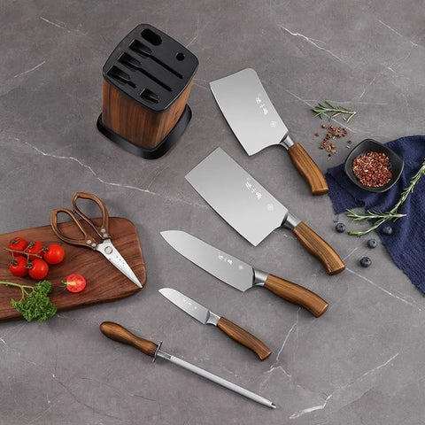 Premium Kitchen Knife Set Seven Piece Wood Handle