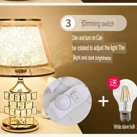 European Style Crystal Table Lamp Luxury Bedside
