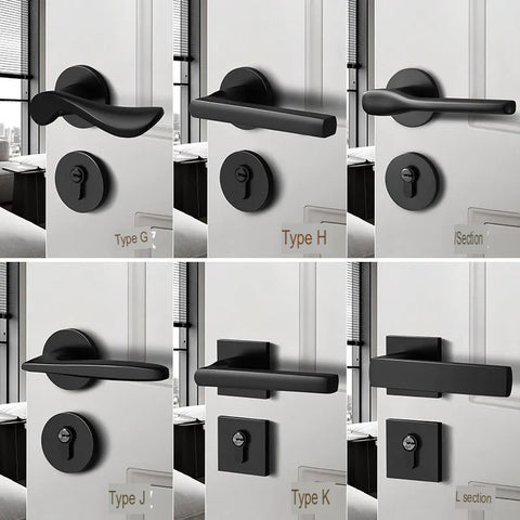 Black Door Lock Indoor Bedroom Bathroom Handle Split Lock