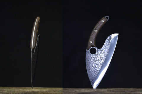 Hand Forged Kitchen Knife Hammer Pattern Ring Handle