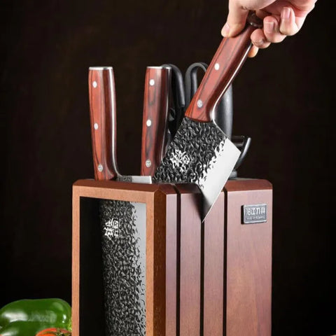 Kitchen Knife Set Household Forged Steel Wood Holder