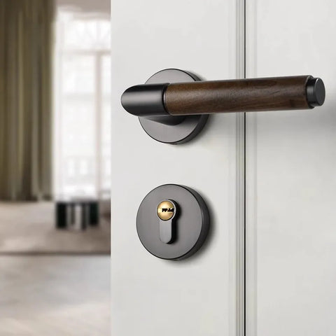 Walnut Wood Door Lock Retro Bedroom Silent Handle