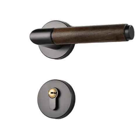 Walnut Wood Door Lock Retro Bedroom Silent Handle