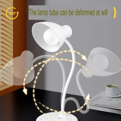 LED Desk Lamp With Power Strip USB Charging Ports