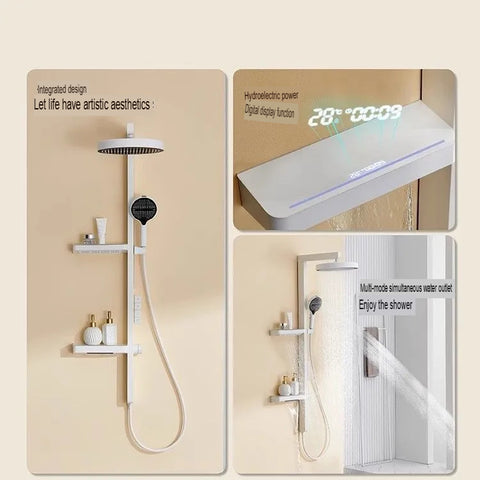 Thermostatic Shower Set With Storage Shelf White